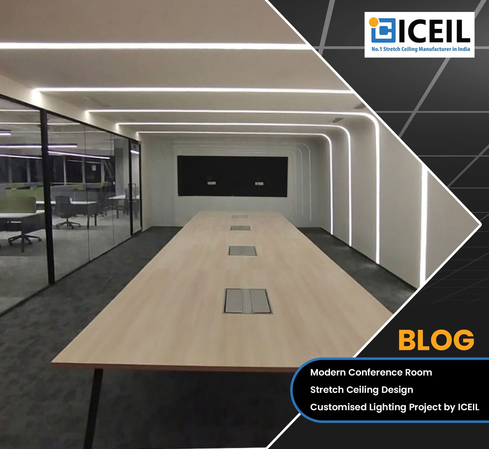 Modern Conference Room Stretch Ceiling Design | Customised Lighting Project by ICEIL